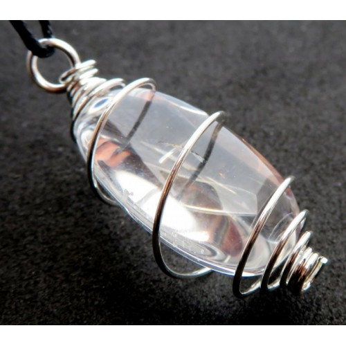 Small Clear Quartz Gemstone Lingam Spiral Pendant